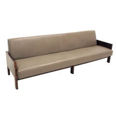 Rare Jean Gillon Sofa With Solid Rosewood Legs And Gray Leather