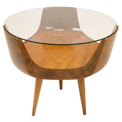Small solid Caviuna side table with floating glass top