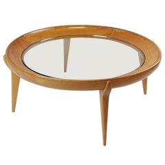 Round Solid Caviuna and Glass Coffee Table by Scapinelli