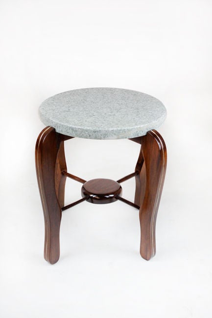 Pair of Solid Sculptural Brazilian Rosewood and Granite Side Tables In Good Condition For Sale In Los Angeles, CA