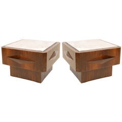 Pair of Rosewood & inset marble side tables by Jorge Zalszupin