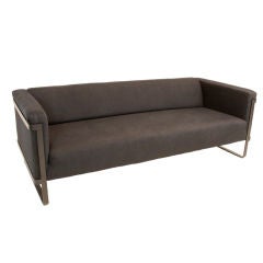 Milo Baughman sofa with flat black finished metal.