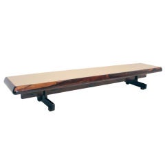 Vintage Brazilian rosewood bench with tan leather inset top