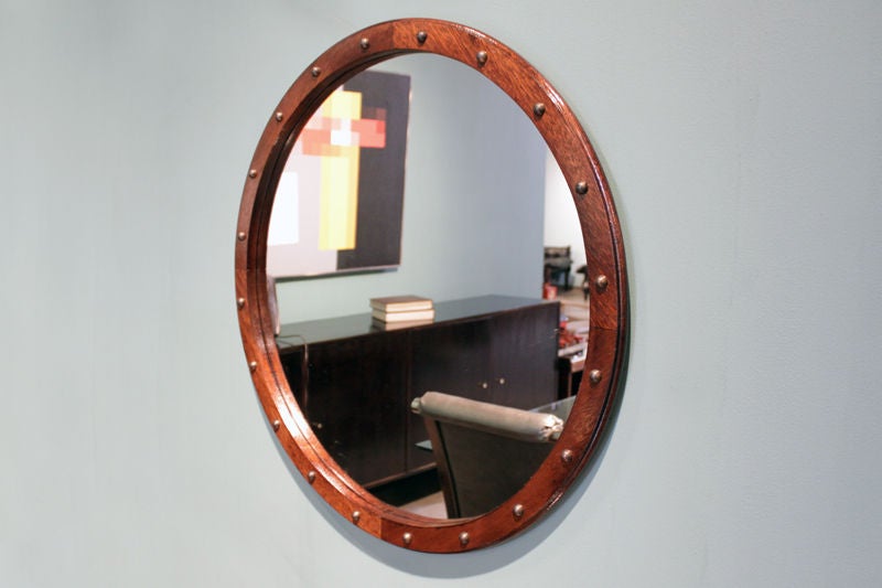 Organic Modern Brazilian Brauna Wood Mirror with Antique Bronze Details In Good Condition For Sale In Los Angeles, CA