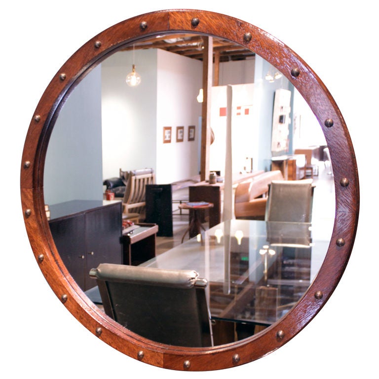 Organic Modern Brazilian Brauna Wood Mirror with Antique Bronze Details For Sale
