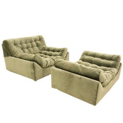 Button tufted chair and ottoman attributed to Milo Baughman