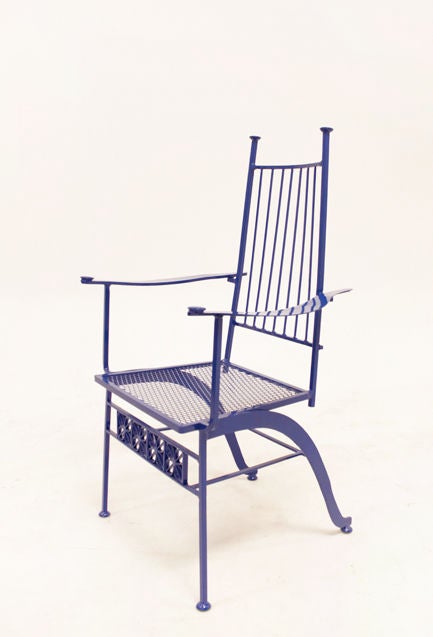 American Pair of rare wrought iron Salterini patio chairs in blue