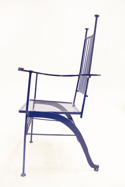 Iron Pair of rare wrought iron Salterini patio chairs in blue