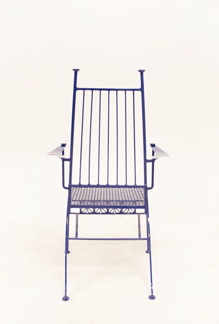 Pair of rare wrought iron Salterini patio chairs in blue 1