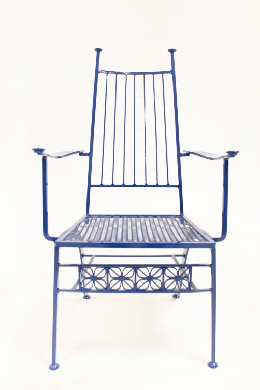 Pair of rare wrought iron Salterini patio chairs in blue 2