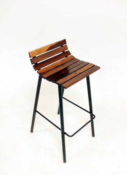 Contemporary Pair of custom Slat Bar Stools in salvaged Rosewood by Thomas Hayes Studio