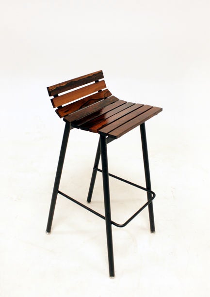 Pair of custom Slat Bar Stools in salvaged Rosewood by Thomas Hayes Studio 1