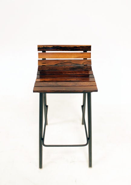 Pair of custom Slat Bar Stools in salvaged Rosewood by Thomas Hayes Studio 2