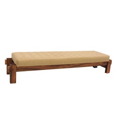 Vintage Cantilievered rosewood and leather tufted bench from Brazil