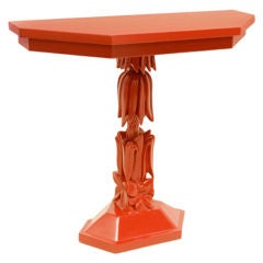 Red lacquered sculptural console table Grossfeld House