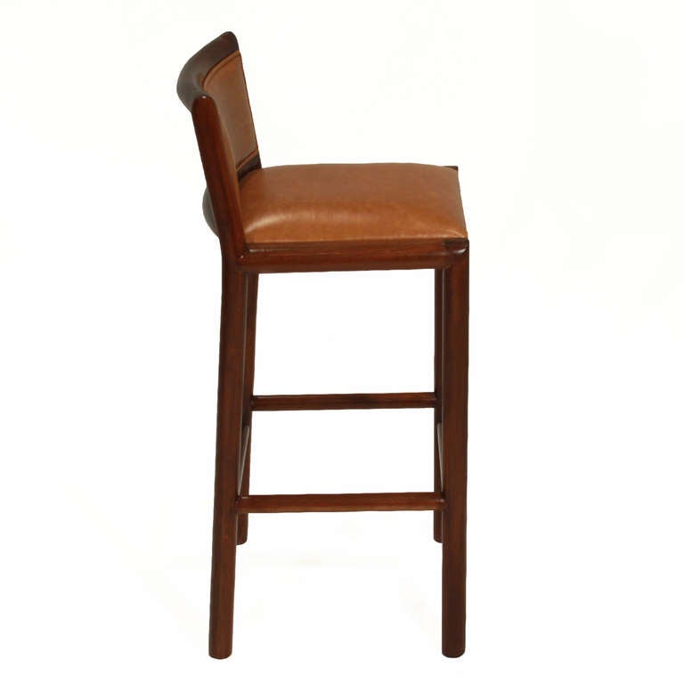 Pair of 2 Solid Bar Stools with Burnt Caramel Leather by Celina In Good Condition In Los Angeles, CA