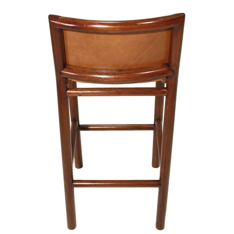 Pair of 2 Solid Bar Stools with Burnt Caramel Leather by Celina 1