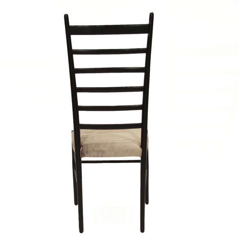 Set of six Italian ladder back and silver silk mohair dining chairs 1