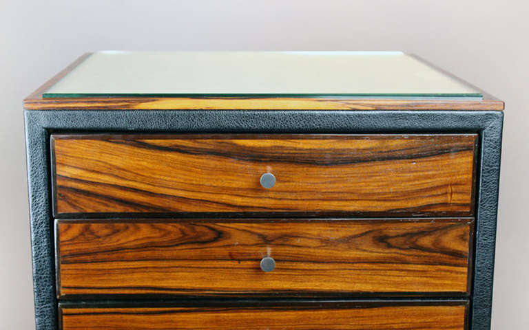 Hide Rosewood, Leather and Glass Tall Jewelry Chest by Thomas Hayes Studio