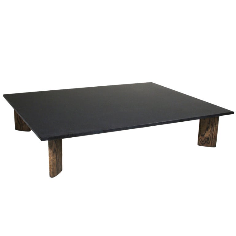 Solid Oak and Honed Black Granite Coffee Table by Thomas Hayes Studio
