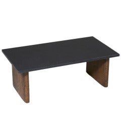 Solid Oak Side Table with Black Granite Top By Thomas Hayes Studio