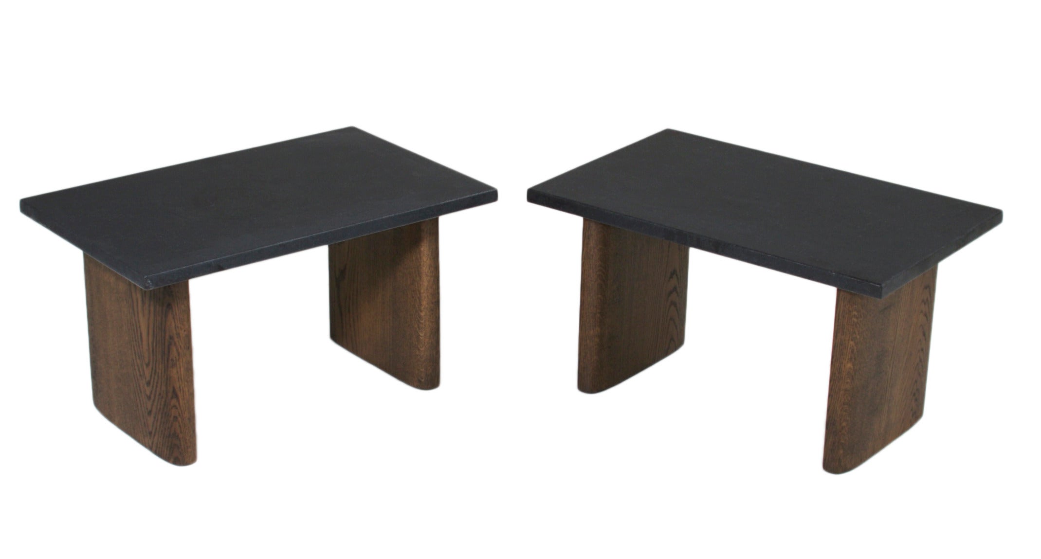 Pair of Solid Oak Side Tables with Black Granite Top