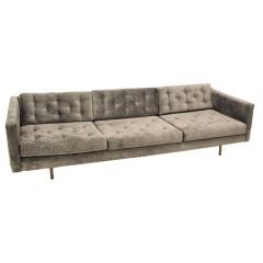 Tufted sofa with patinated bronze legs by Milo Baughman