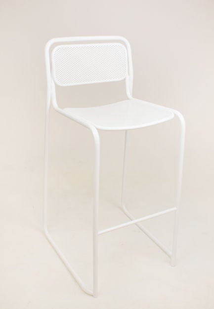 Set of Three Tubular White Iron Bar Stools, California Design