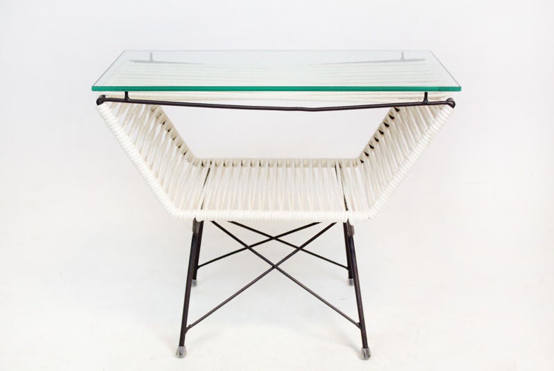 Brazilian Small Iron, Cord and Glass Side Table by Martin Eisler