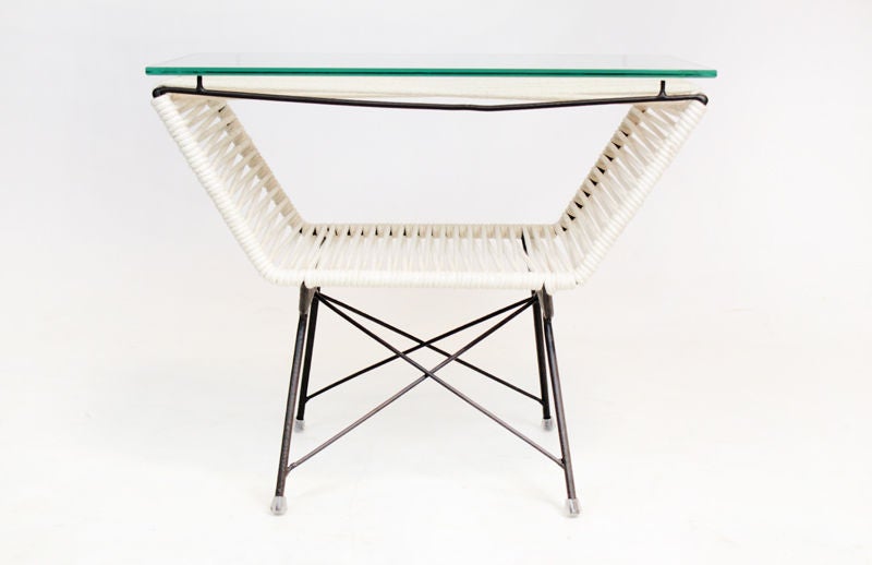 Small Iron, Cord and Glass Side Table by Martin Eisler In Good Condition In Hollywood, CA