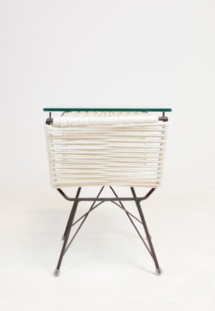 Bronze Small Iron, Cord and Glass Side Table by Martin Eisler