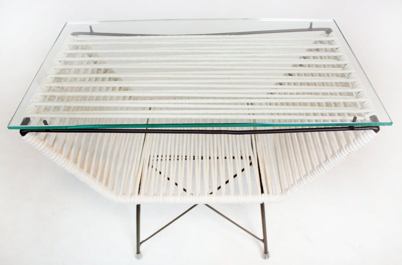 Small Iron, Cord and Glass Side Table by Martin Eisler 1