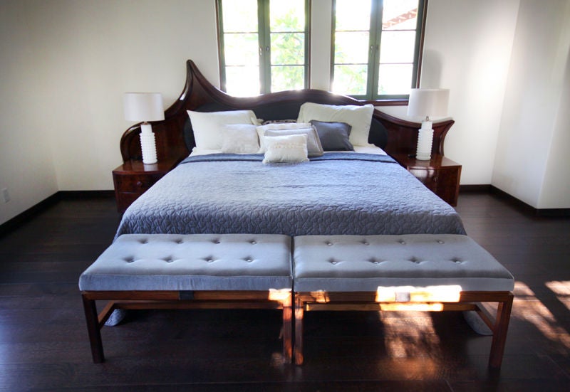 Solid walnut king bed frame with night stands by Ray Leach 1