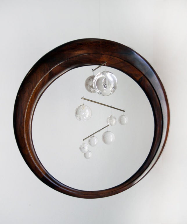 American Solid Walnut Hanging Sculpture with Glass Globes by Ray Leach