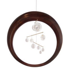 Vintage Solid Walnut Hanging Sculpture with Glass Globes by Ray Leach