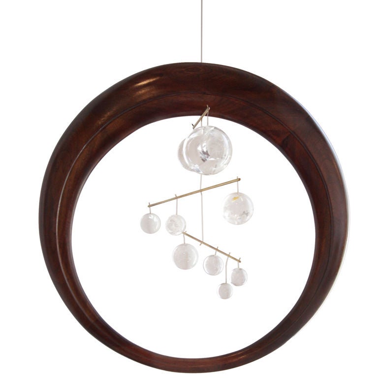 Solid Walnut Hanging Sculpture with Glass Globes by Ray Leach