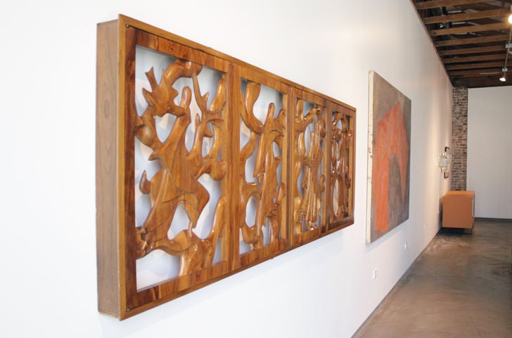 Sculptural Solid Walnut Window Frame and Shutters by Ray Leach In Good Condition In Hollywood, CA