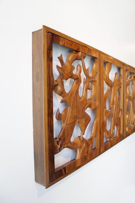 Mid-20th Century Sculptural Solid Walnut Window Frame and Shutters by Ray Leach
