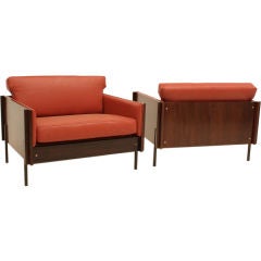 Vintage Rosewood and leather lounge chairs Jorge Zalszupin attribution.