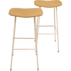 Pair of  white and leather bar stools