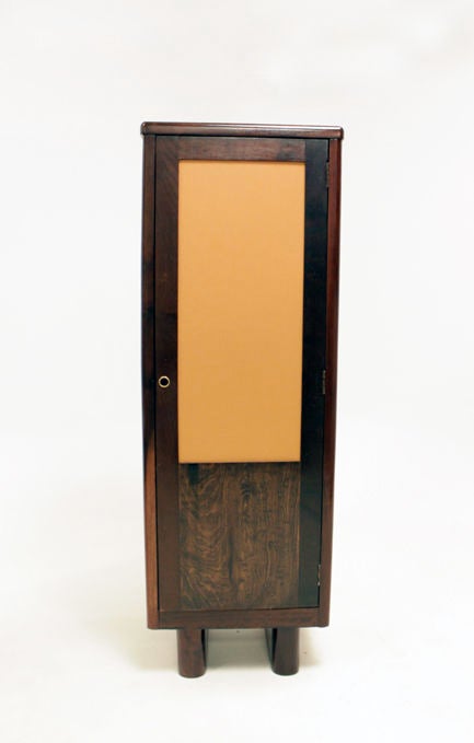 Baruna Wood Locker with Inset Leather Door by Joaquim Tenreiro In Good Condition In Hollywood, CA