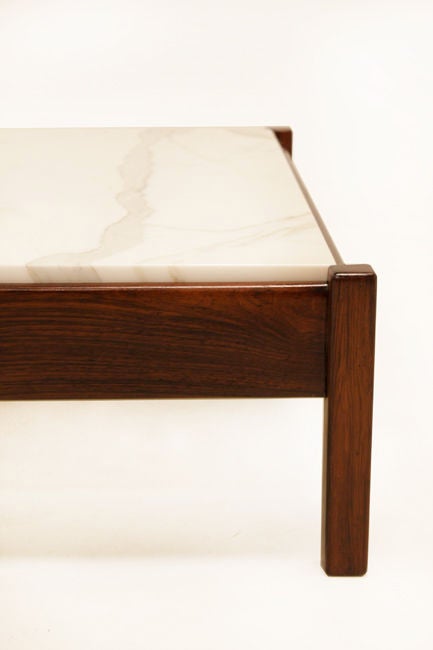 Brazilian Solid Rosewood Coffee Table with Polished White Marble