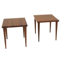Pair of stack laminate Walnut end tables.