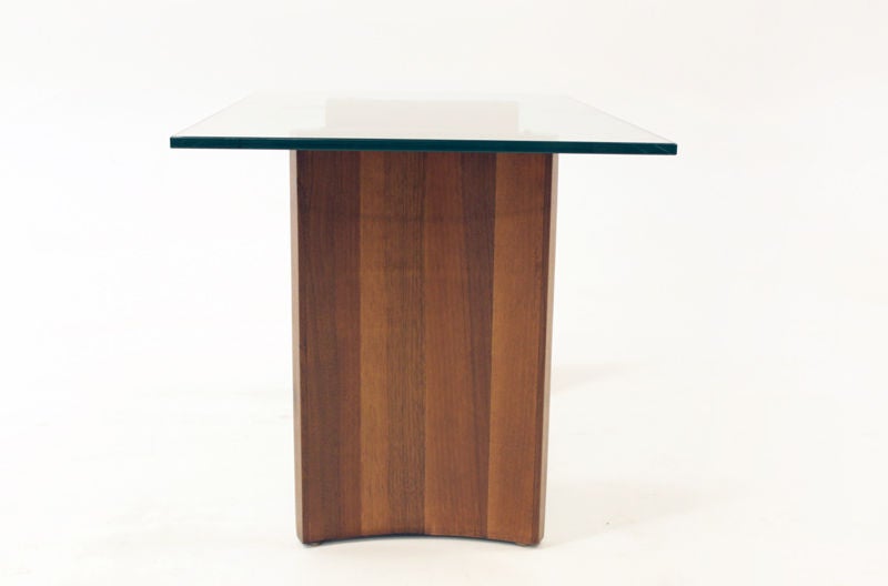 Mid-20th Century Pair of Glass, Chrome, Staved Teak Side Tables with Curved Legs For Sale