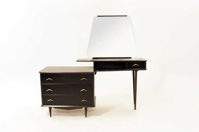 Brazilian Mid-Century Modern Caviuna Vanity with Brass Details  In Good Condition For Sale In Los Angeles, CA