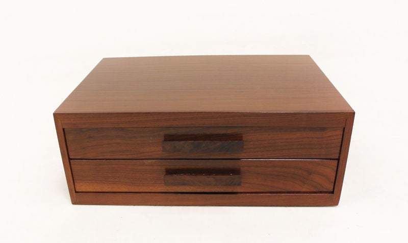 Mid-20th Century Small Walnut jewelry chest with solid Walnut handles