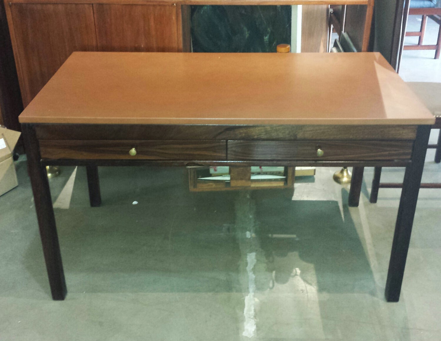 Vintage Brazilian Exotic Hardwood Desk with Leather Top and Feet For Sale
