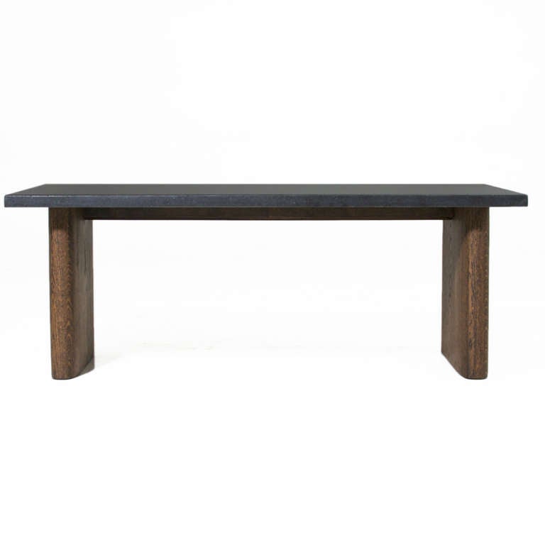 American Solid Oak Side Table with Black Granite Top By Thomas Hayes Studio