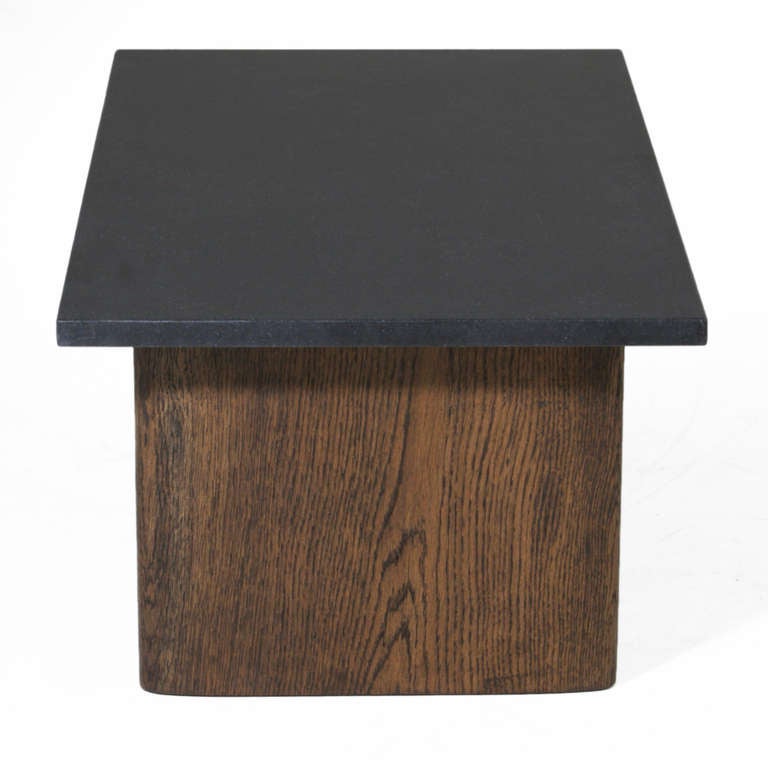 Solid Oak Side Table with Black Granite Top By Thomas Hayes Studio In Good Condition In Hollywood, CA