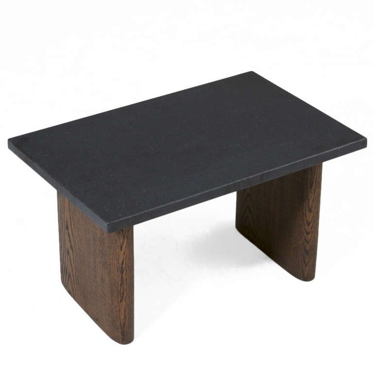 Contemporary Pair of Solid Oak Side Tables with Black Granite Top